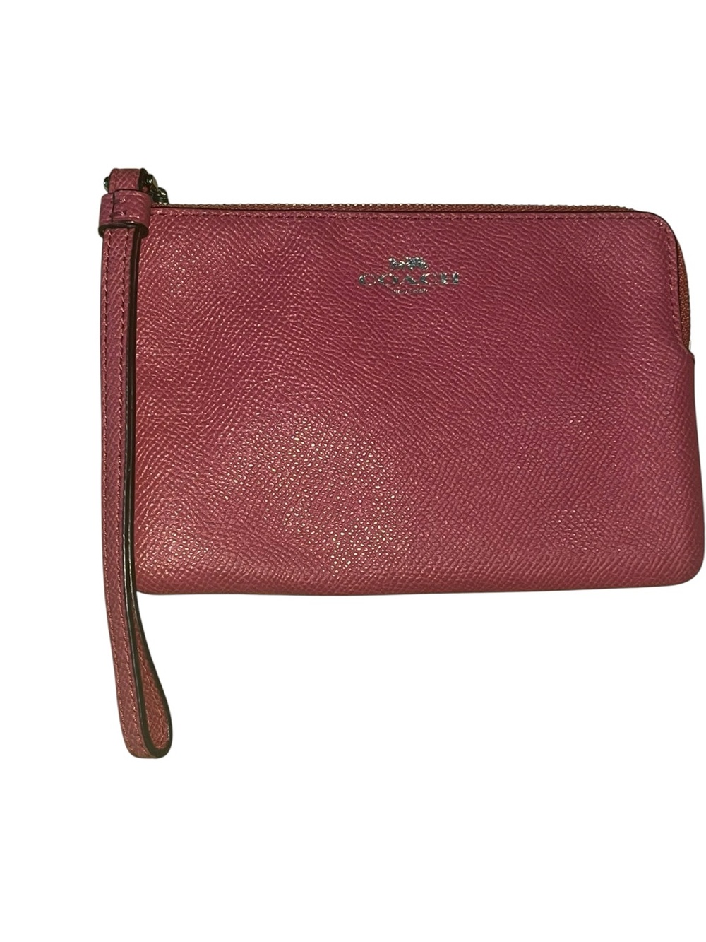 Coach Corner Zip Wristlet in magenta pink crossgrain leather